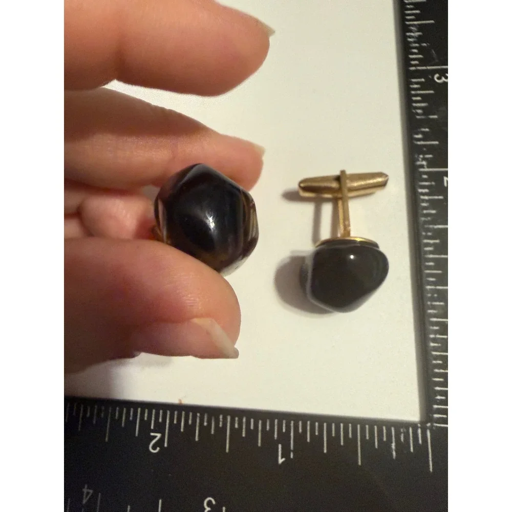 Vintage Gold Tone Black Stone Nugget Cufflinks Mid Century Pat 2920365 Mens